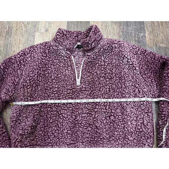 LA Hearts Sherpa Fleece Quarter Zip Pullover Plum Purple Cropped Sweatshirt M - Picture 4 of 5